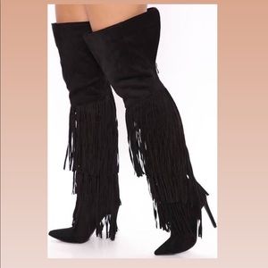 Fashion Nova- Flirty In Fringe Heeled boots